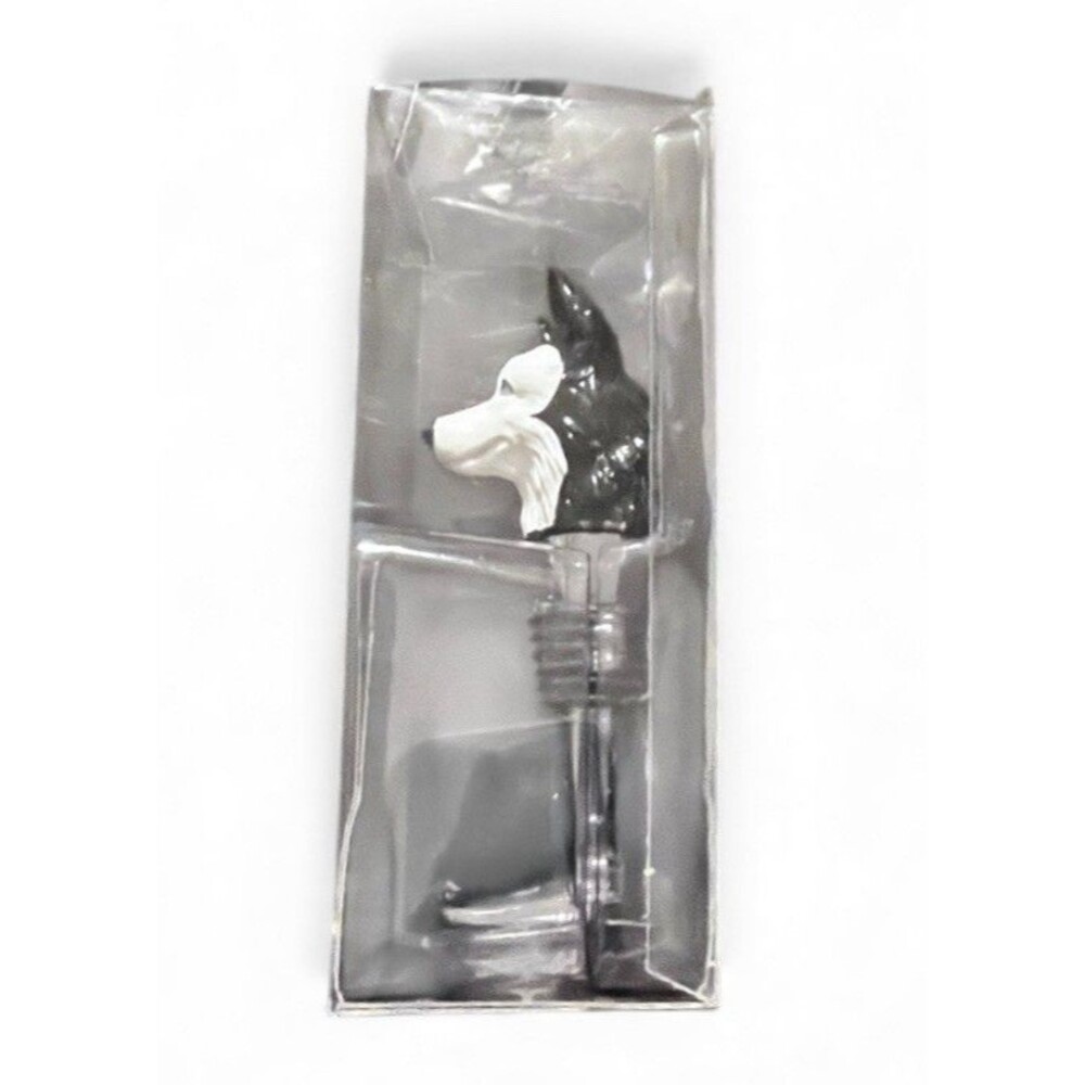 Wild Eye Designs Dog Wine Stopper Black White Husky Handcrafted NIB - Picture 2 of 3